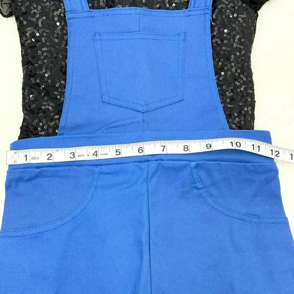 Weissman Dance Wear Sequin Short Sleeve Top and Cotton Bright Blue Shortalls Set